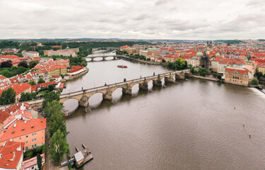 Prague Old Town in Czech Republic with Famous Sightseeing Places in Background. Charles Bridge...
