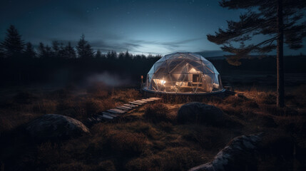 Glamping house surrounded by nature. Generative AI