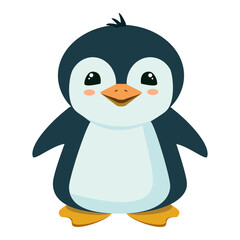 Baby penguin. Cartoon, cute flat vector drawing. Antarctic penguin on white background. 