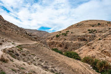 Prat River in Israel. Wadi Qelt valley in the West Bank,