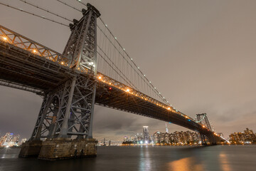 View of the Brooklyn, Manhattan and Williamsburg Bridge at night. Long Exposure Photo Shoot.