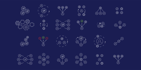 A set of icons with settings and process. Labor exchange and analytics. Setup icons.Process icons.