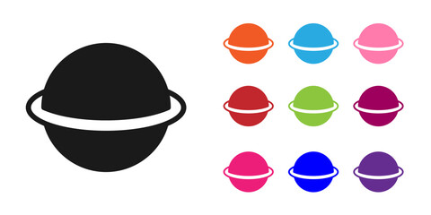 Black Planet Saturn with planetary ring system icon isolated on white background. Set icons colorful. Vector © Vadim