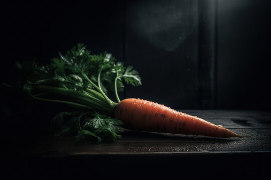 Carrot, dark moody image of a carrot, generative ai, Fresh tasty vegetables, Fresh ingredients, cooking ingredients