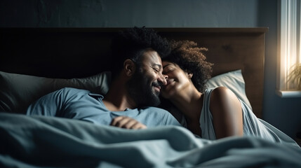 Fototapeta na wymiar Couple in love sleeping in bed at night. Generative AI