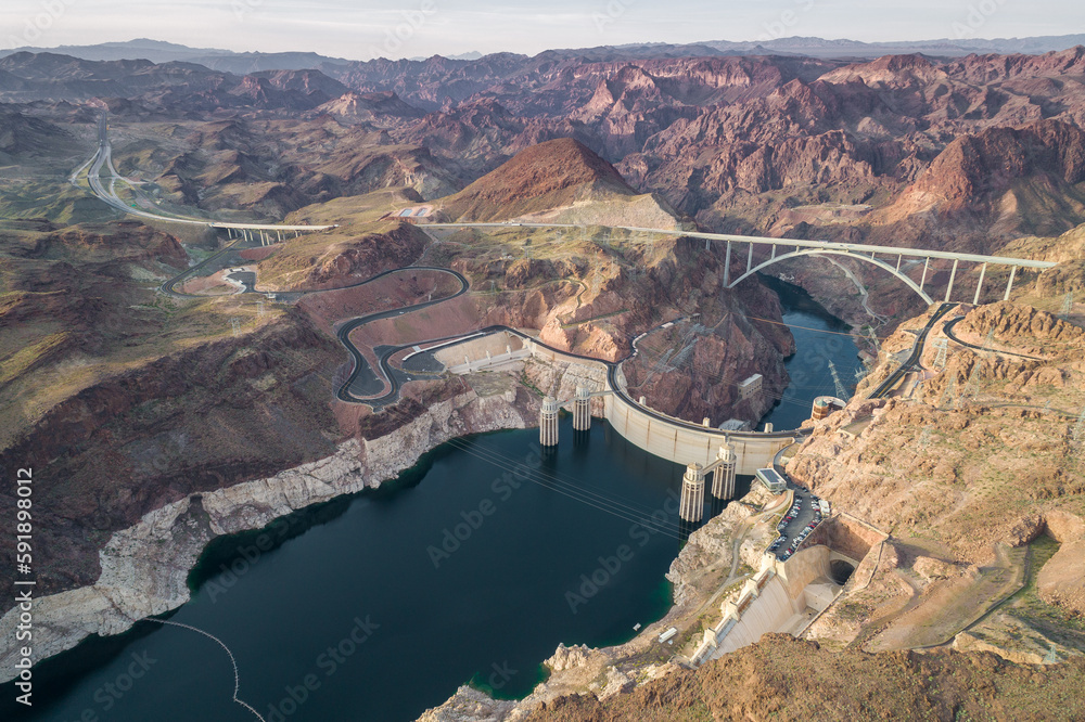 Wall mural hoover dam in nevada. mountain and colorado river in background. sightseeing place. usa