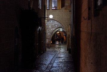 Fototapeta na wymiar Jerusalem Old Town Streets with Night Light. Israel