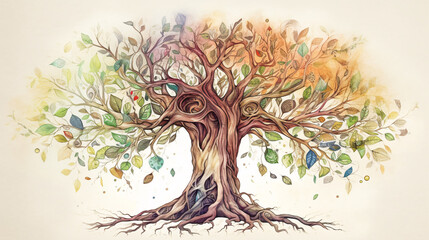 Fototapeta premium Tree of life, colorful, illustrations. Generative AI
