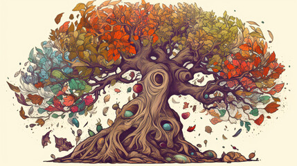Tree of life, colorful, illustrations. Generative AI