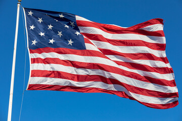 Obraz premium USA Flag Waving in Blue Background. American Wave Flag