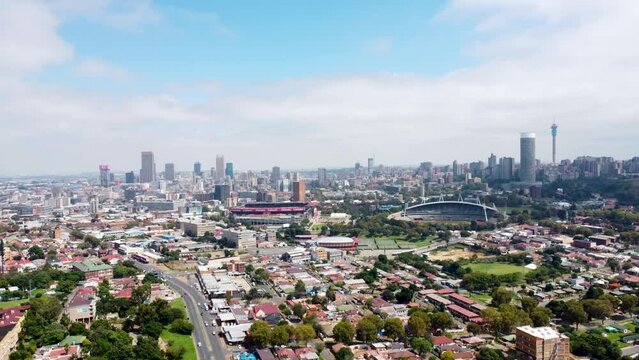 wide aerial shot of johannesburg city, south africa