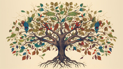 Tree of life, colorful, illustrations. Generative AI