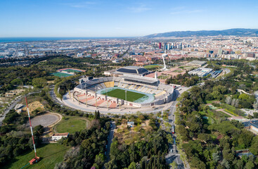 View Point Of Barcelona in Spain. Olympic Stadium in Background. Sightseeing place.