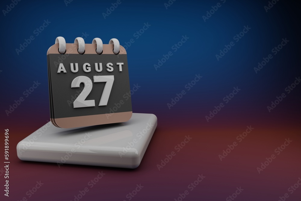 Poster standing black and red month lined desk calendar with date august 27. modern design with golden elem