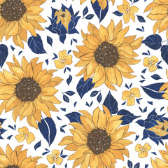 Seamless flower woman floral botanical sun flower pattern wave