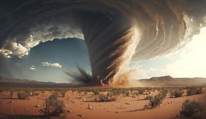 Massive Tornado Ravages Desert Landscape. Generative ai