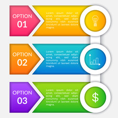 Abstract background with steps, parts, options, processes template. Graphical way of presenting information, data and knowledge. Banner with infographic editions. Business graphic, chart with icons
