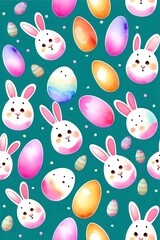 Obraz premium Colorful easter pattern with bunnies and eggs
