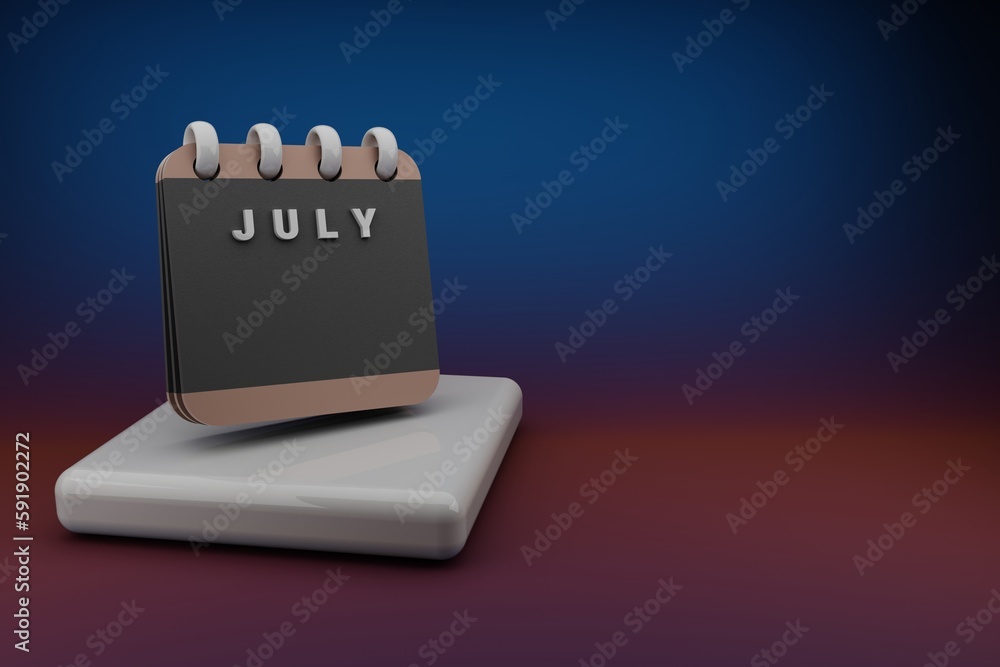 Poster standing black and red month lined desk calendar with date july. modern design with golden elements,