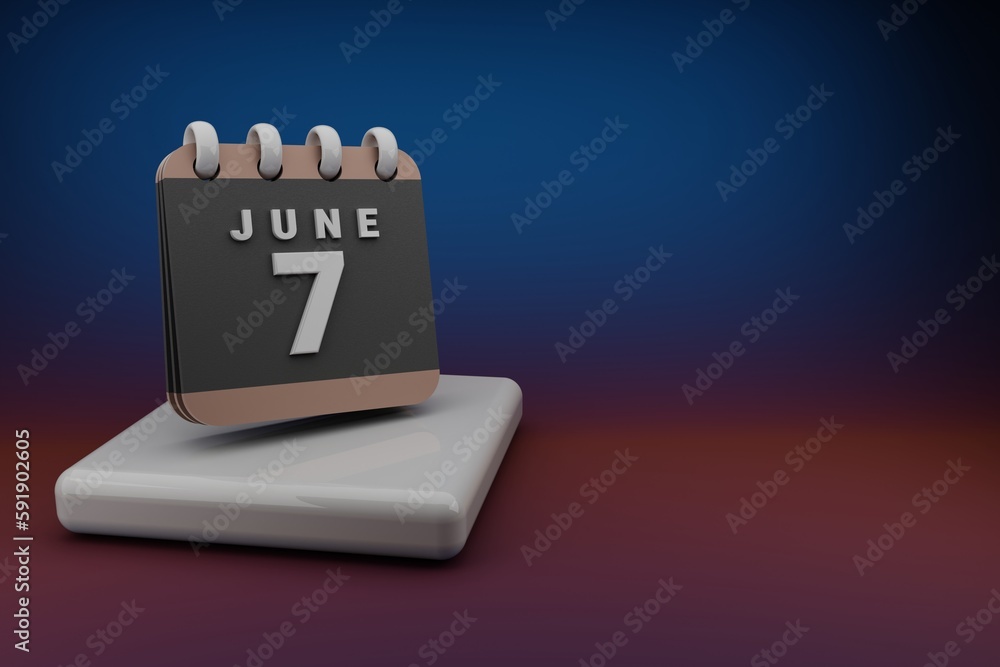 Poster standing black and red month lined desk calendar with date june 7. modern design with golden element