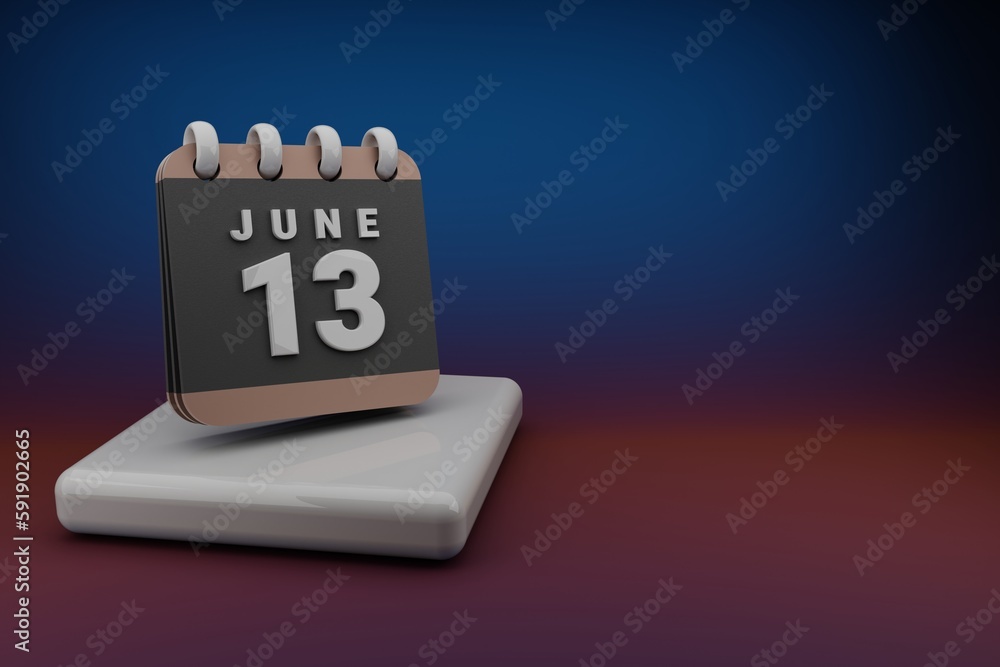 Poster standing black and red month lined desk calendar with date june 13. modern design with golden elemen