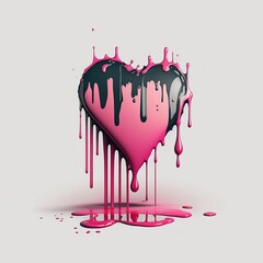 Heart with pink paint dripping down, Valentine love concept