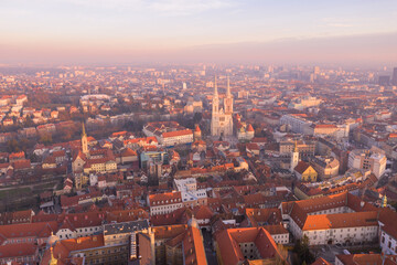 Zagreb Old Town and Cityscape with Zagreb Cathedral in Background. Croatia.