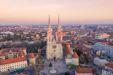 Fototapeta premium Zagreb Cathedral in Croatia. It is on the Kaptol, is a Roman Catholic institution and the tallest building in Croatia. Sacral building in Gothic style
