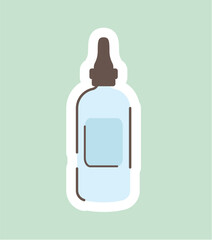 Concept Morning routine bottle. This illustration depicts a skincare routine with a bottle of skincare product on a light green background. Vector illustration.