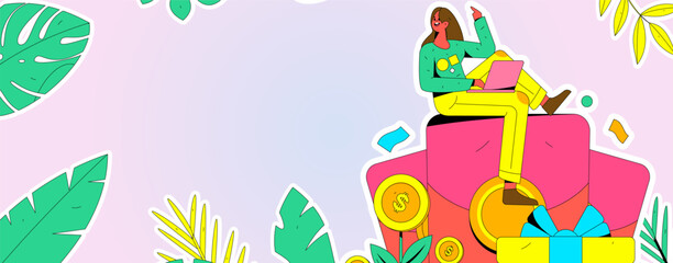 Naklejka premium Internet finance and wealth management investment flat vector concept operation hand drawn illustration 