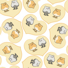 kawaii animals doodle set vector in a pattern 