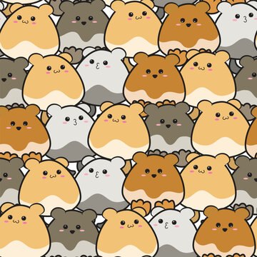 kawaii animals doodle set vector in a pattern 
