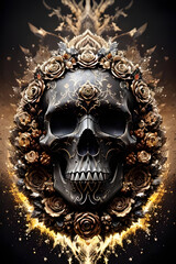 Modern skull screams epic art ,horror canvas art collection for decoration and interior. black and gold. wall art. canvas art, wallpaper . Generative ai