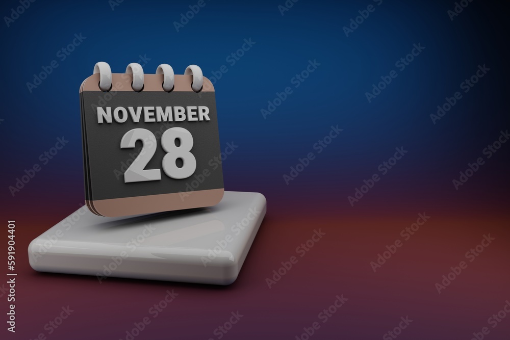 Poster standing black and red month lined desk calendar with date november 28. modern design with golden el