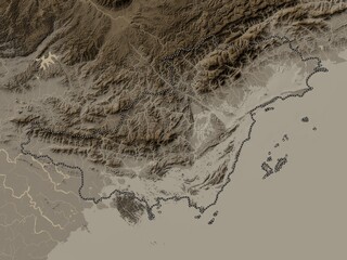 Quang Ninh, Vietnam. Sepia. No legend