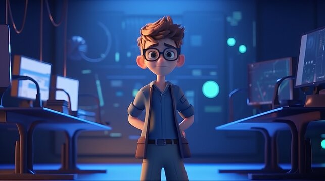 3D render of boy character with glasses Generative AI