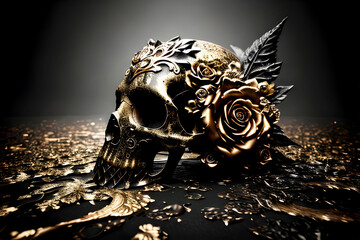 Modern skull screams epic art ,horror canvas art collection for decoration and interior. black and gold. wall art. canvas art, wallpaper . Generative ai