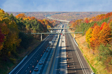 The Ohio Turnpike crossing Cuyahoga Valley National Park amid autumn colors