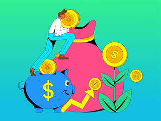 Internet finance and wealth management investment flat vector concept operation hand drawn illustration
