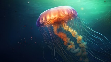 Mystical Oceanic Glow, Enchanting Jellyfish in Underwater World. Generative AI