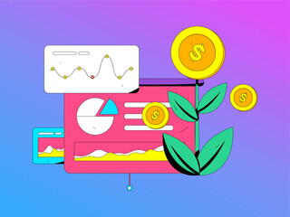 Internet finance and wealth management investment flat vector concept operation hand drawn illustration
