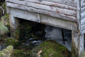 Watermill wheel on river Krupa in Krupa na Vrbasu, water flow