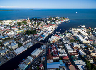 Belize Cityscape with Lighthouse and Caribbean Sea. Belize Old Town