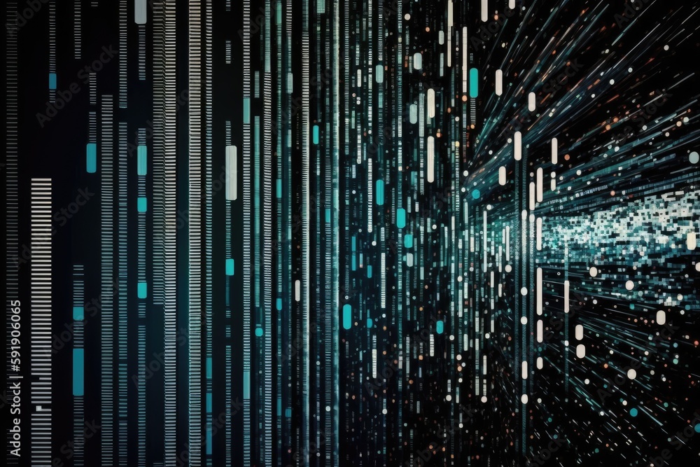 Aufkleber digital abstract background with black and blue lines and dots. generative ai