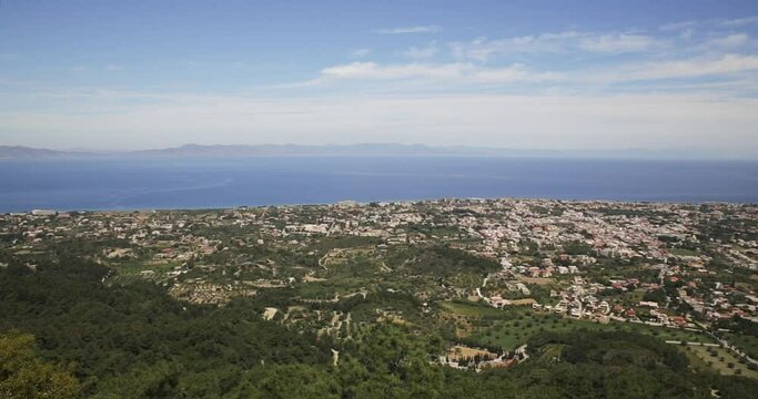 View from Mt. Filerimos, overlooking small town of Ialyssos and the bay of Ixia and Trianda in spring, Rhodes, Greece.