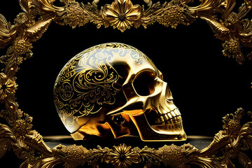 Modern skull Black crystal sscreams epic art ,horror canvas art collection for decoration and interior. black and gold. wall art. canvas art, wallpaper . Generative ai