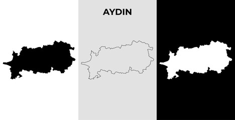 Aydın map vector illustration, Turkey, Asia, Filled and outline map designs