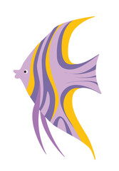 Concept Fish sea ocean. This flat vector cartoon design showcases an ocean striped bright fish on a white background, perfectly capturing the concept of marine life. Vector illustration.