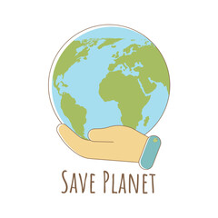 Hand with a planet Earth. Associations Sustainable development. Earth Day and World Environment Day sustainable ecology concept.