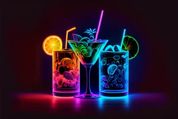 Foto op Plexiglas Cocktails at the bar. Colorful neon cocktails, glass glasses illustration. © serperm73